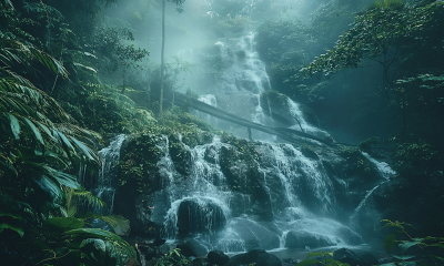 Wasserfall im Dschungel Tropischer Wasserfall im Dschungel